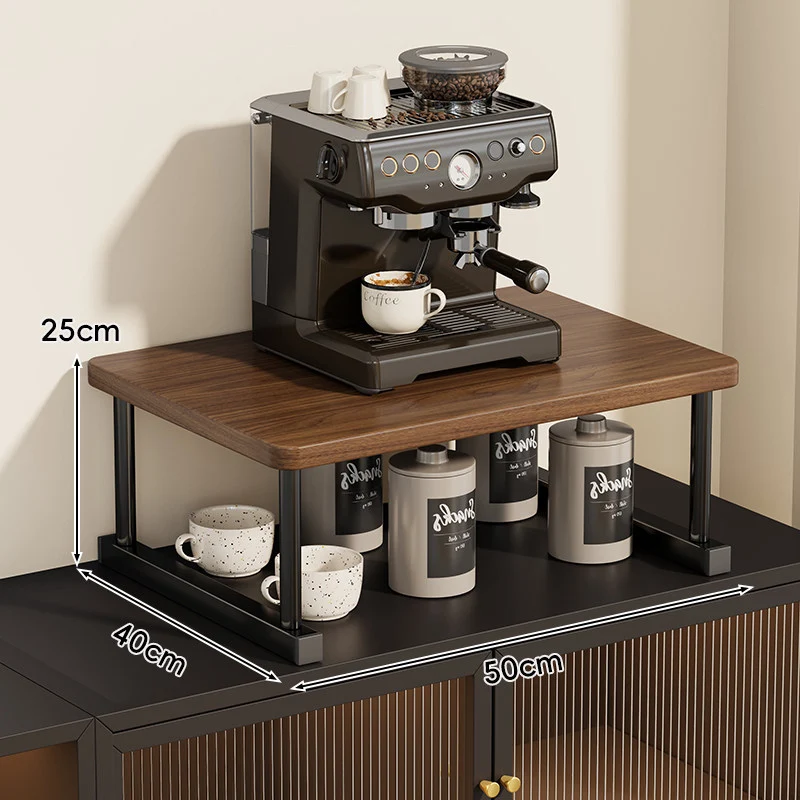 Zwei-Ebenen-Thekenkaffee-Station-Regalaufsatz mit Walnuß-Top und Metallrahmen