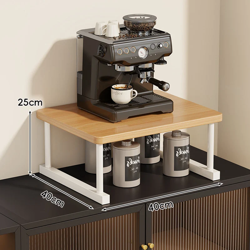 Zwei-Ebenen-Thekenkaffee-Station-Regalaufsatz mit Walnuß-Top und Metallrahmen