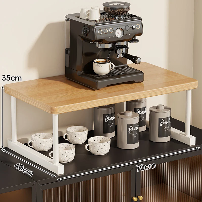 Zwei-Ebenen-Thekenkaffee-Station-Regalaufsatz mit Walnuß-Top und Metallrahmen