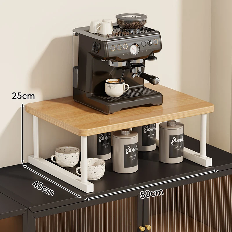 Zwei-Ebenen-Thekenkaffee-Station-Regalaufsatz mit Walnuß-Top und Metallrahmen