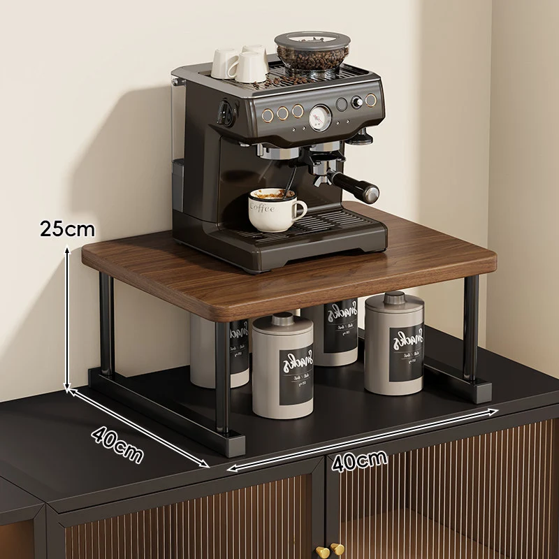 Zwei-Ebenen-Thekenkaffee-Station-Regalaufsatz mit Walnuß-Top und Metallrahmen