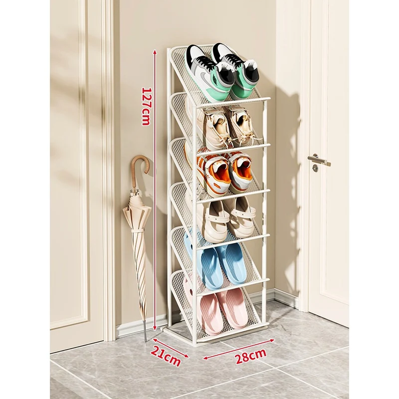 Vierstufiger vertikaler geneigter Metallgitter-Schuhregal-Organizer