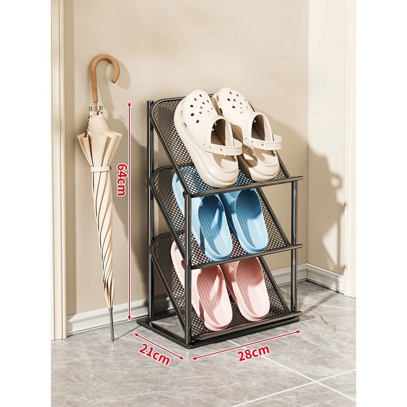 Vierstufiger vertikaler geneigter Metallgitter-Schuhregal-Organizer
