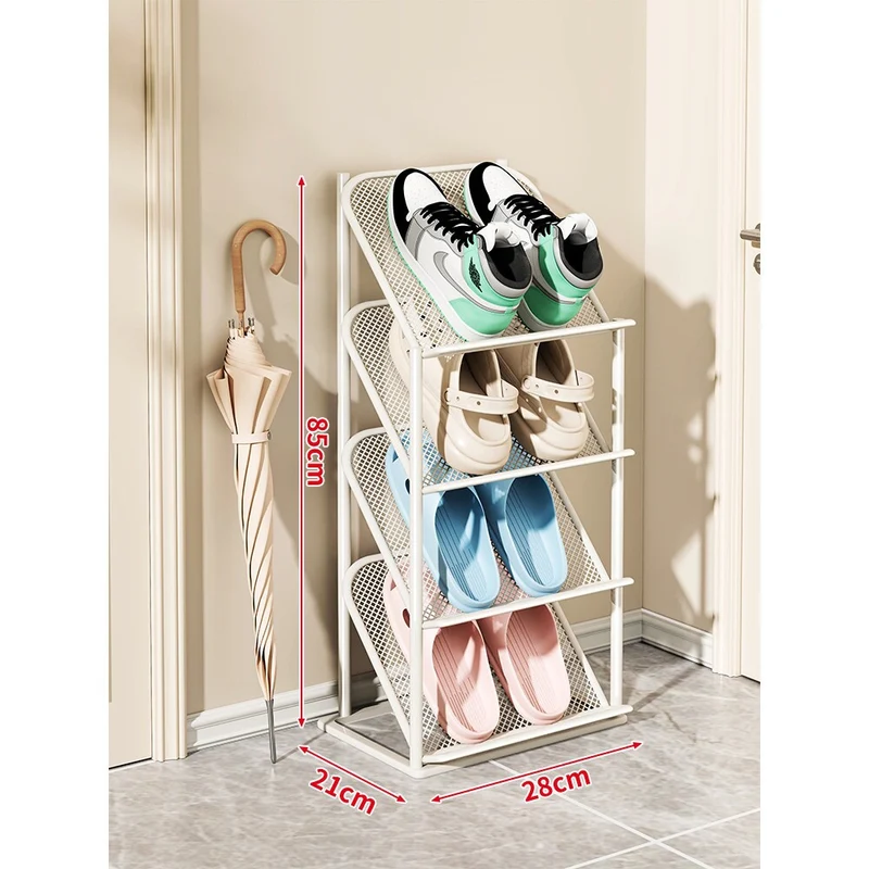 Vierstufiger vertikaler geneigter Metallgitter-Schuhregal-Organizer