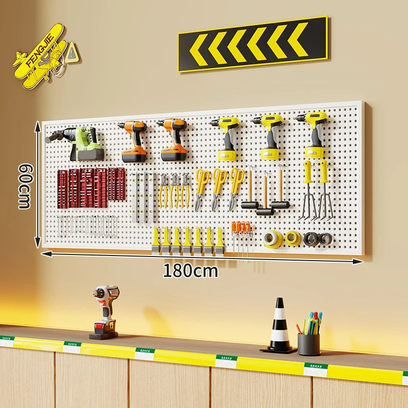 Wandmontierter perforierter Metallwerkzeug-Pegboard-Organizer mit Magnetstreifen und Mehrfachhaken