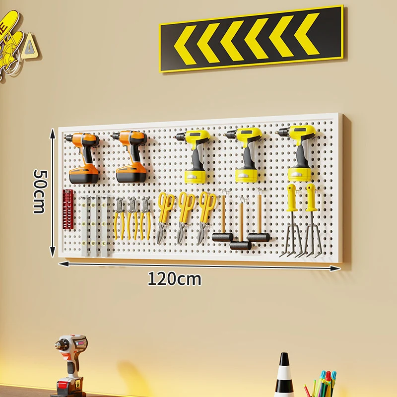 Wandmontierter perforierter Metallwerkzeug-Pegboard-Organizer mit Magnetstreifen und Mehrfachhaken