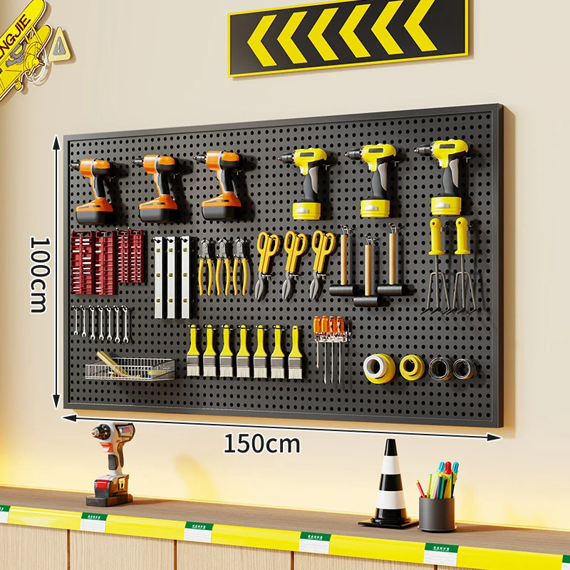 Wandmontierter perforierter Metallwerkzeug-Pegboard-Organizer mit Magnetstreifen und Mehrfachhaken