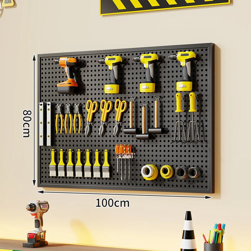Wandmontierter perforierter Metallwerkzeug-Pegboard-Organizer mit Magnetstreifen und Mehrfachhaken