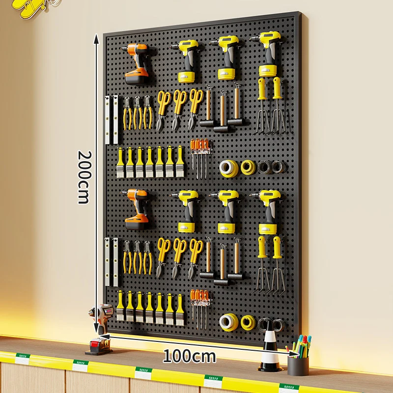Wandmontierter perforierter Metallwerkzeug-Pegboard-Organizer mit Magnetstreifen und Mehrfachhaken
