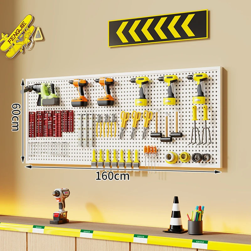 Wandmontierter perforierter Metallwerkzeug-Pegboard-Organizer mit Magnetstreifen und Mehrfachhaken