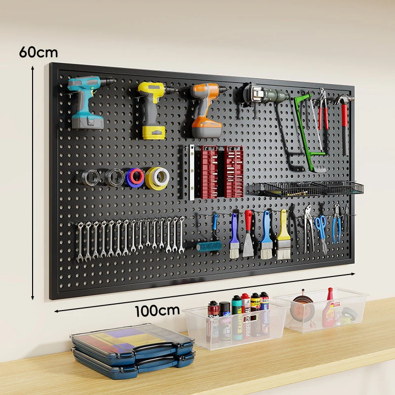 Wandmontierter Lochblech-Werkzeug-Pegboard-Organizer mit modularen Haken und Drahtkörben