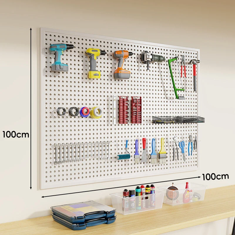 Wandmontierter Lochblech-Werkzeug-Pegboard-Organizer mit modularen Haken und Drahtkörben