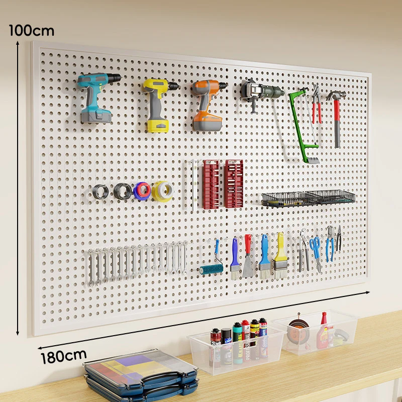 Wandmontierter Lochblech-Werkzeug-Pegboard-Organizer mit modularen Haken und Drahtkörben