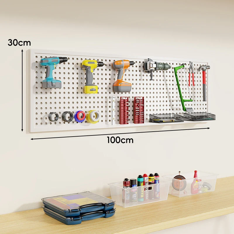 Wandmontierter Lochblech-Werkzeug-Pegboard-Organizer mit modularen Haken und Drahtkörben