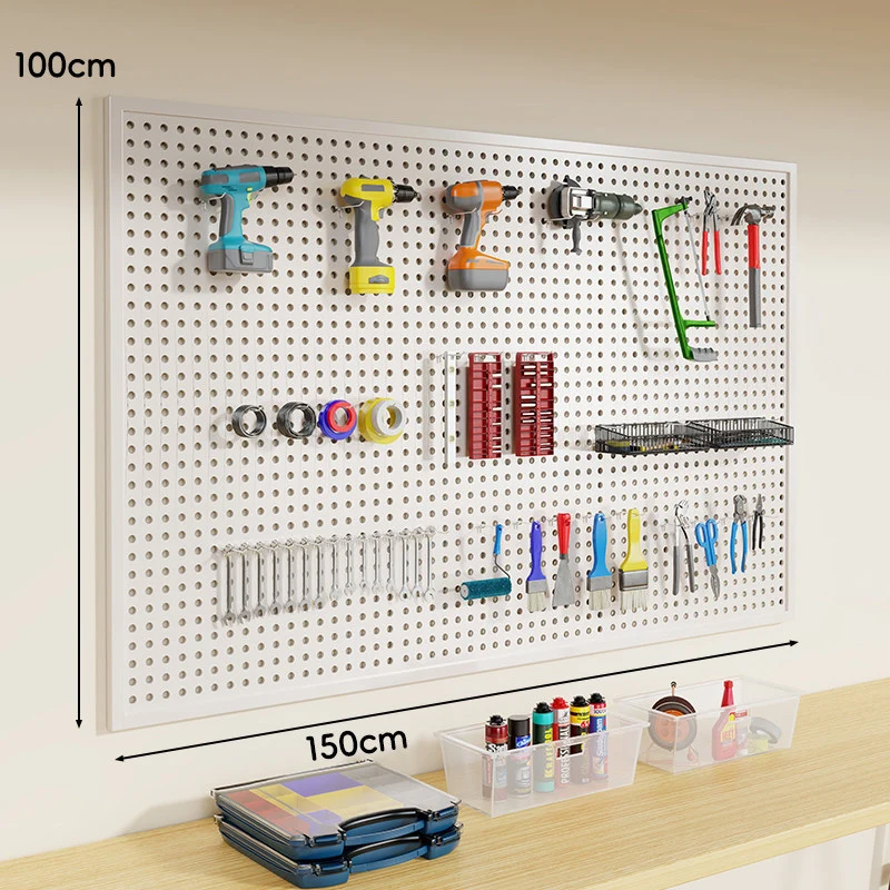 Wandmontierter Lochblech-Werkzeug-Pegboard-Organizer mit modularen Haken und Drahtkörben