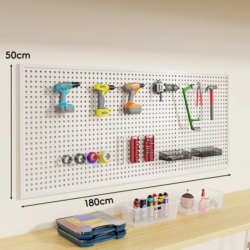 Wandmontierter Lochblech-Werkzeug-Pegboard-Organizer mit modularen Haken und Drahtkörben