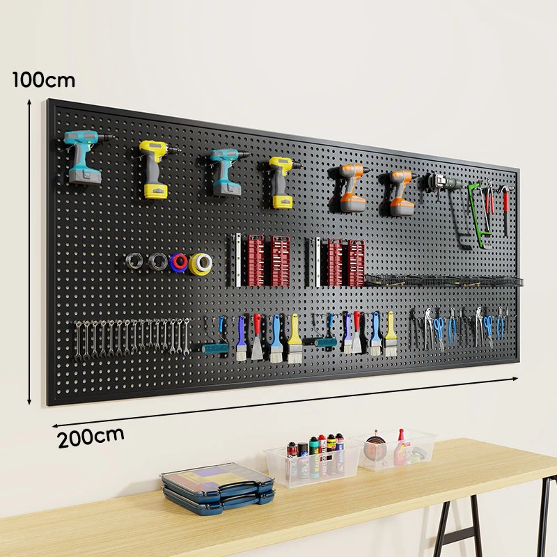 Wandmontierter Lochblech-Werkzeug-Pegboard-Organizer mit modularen Haken und Drahtkörben