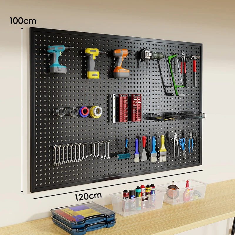 Wandmontierter Lochblech-Werkzeug-Pegboard-Organizer mit modularen Haken und Drahtkörben