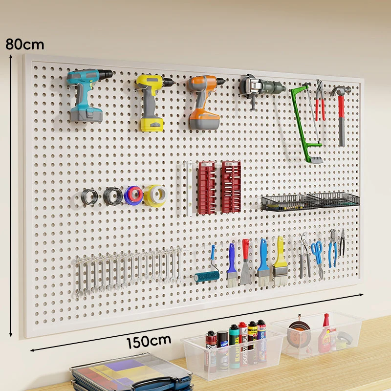 Wandmontierter Lochblech-Werkzeug-Pegboard-Organizer mit modularen Haken und Drahtkörben
