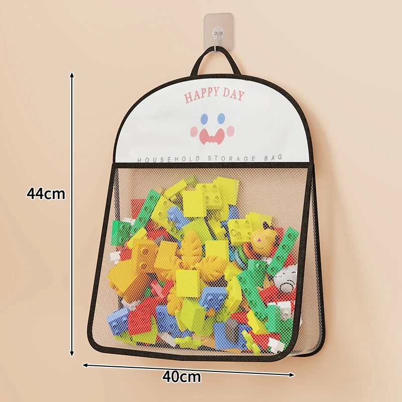 Wandmontierter atmungsaktiver Mesh-Spielzeugorganizer mit Haken