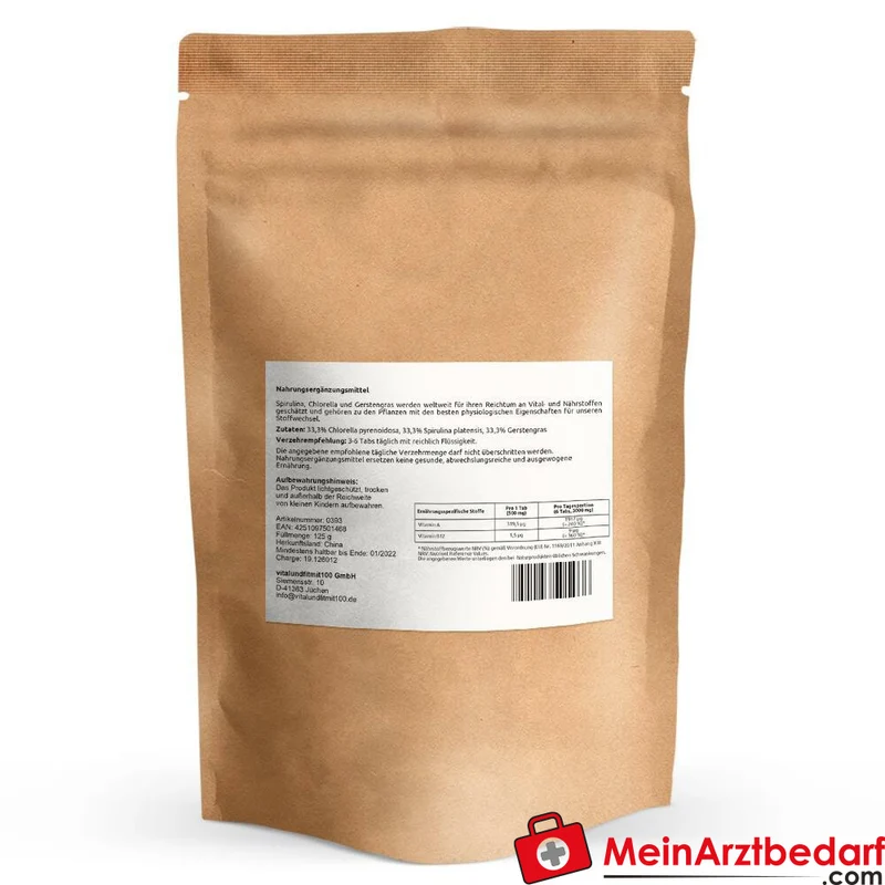 GreenTrio Tabs 250 mg Spirulina/Chlorella/Gerstengras Presslinge