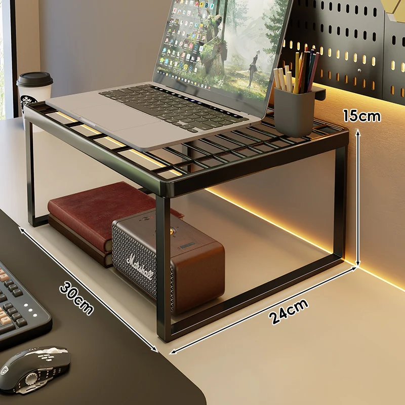 Belüftetes Metallgitter Laptop- und Monitorständer mit unterem Stauraumregal