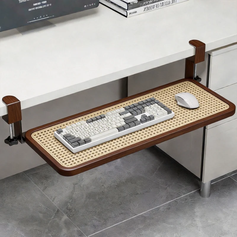 Unter-Desk Herausziehbare Tastaturablage mit Klemmbefestigung und ergonomischer Holzplatte