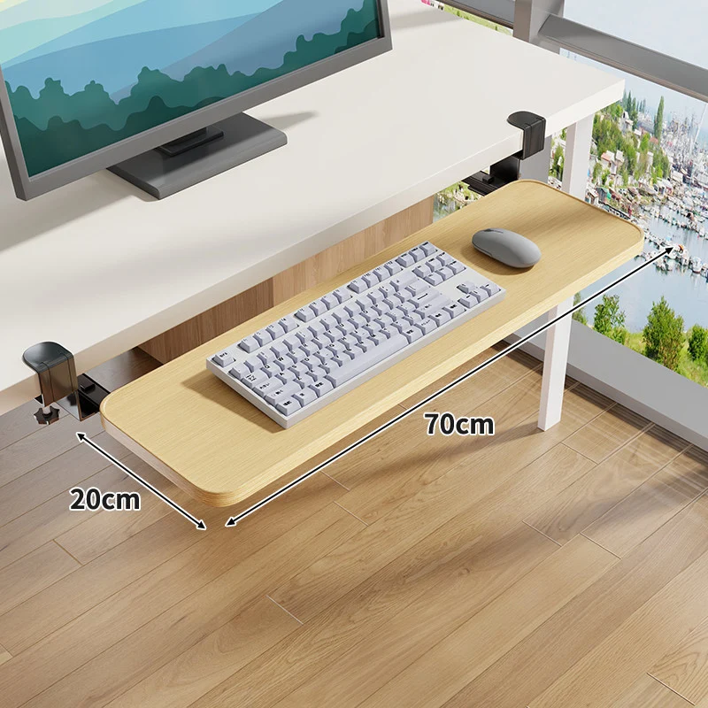 Unter-Desk Herausziehbare Tastaturablage mit Klemmbefestigung und ergonomischer Holzplatte