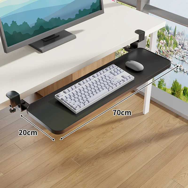 Unter-Desk Herausziehbare Tastaturablage mit Klemmbefestigung und ergonomischer Holzplatte