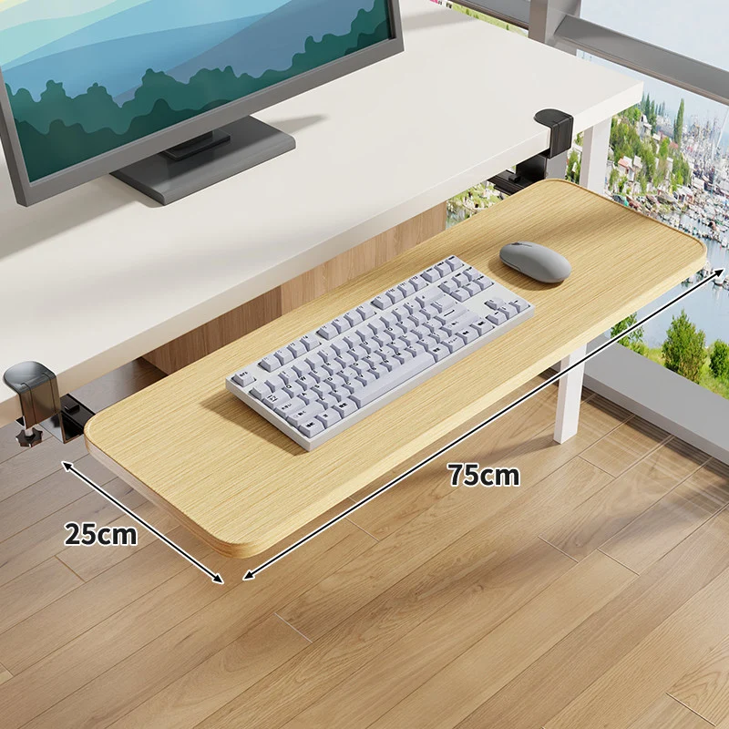 Unter-Desk Herausziehbare Tastaturablage mit Klemmbefestigung und ergonomischer Holzplatte