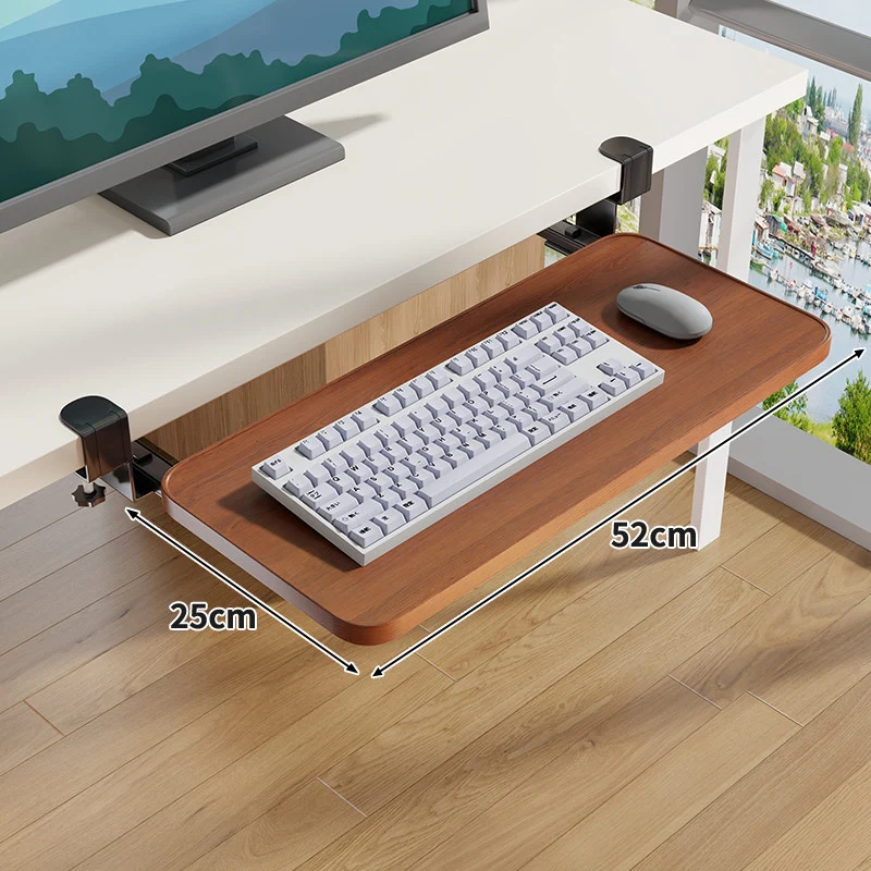 Unter-Desk Herausziehbare Tastaturablage mit Klemmbefestigung und ergonomischer Holzplatte