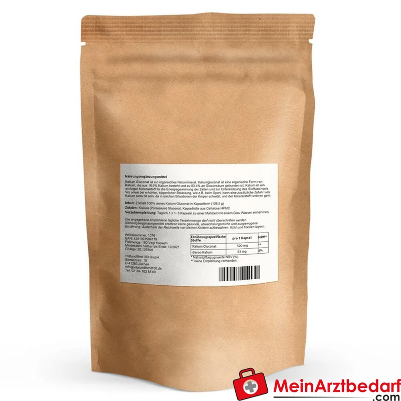 Kaliumgluconat 500 mg (83 mg Kalium) Kapseln 180 Stück