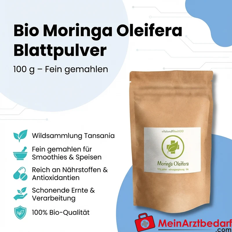 Moringa Oleifera Wildwuchs Blattpulver fein gemahlen 100 g