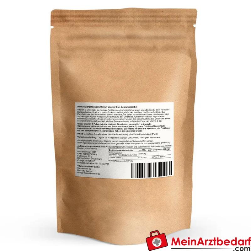 Gepuffertes Vitamin C (Calciumascorbat) 600 mg Kapseln säurefrei vegan