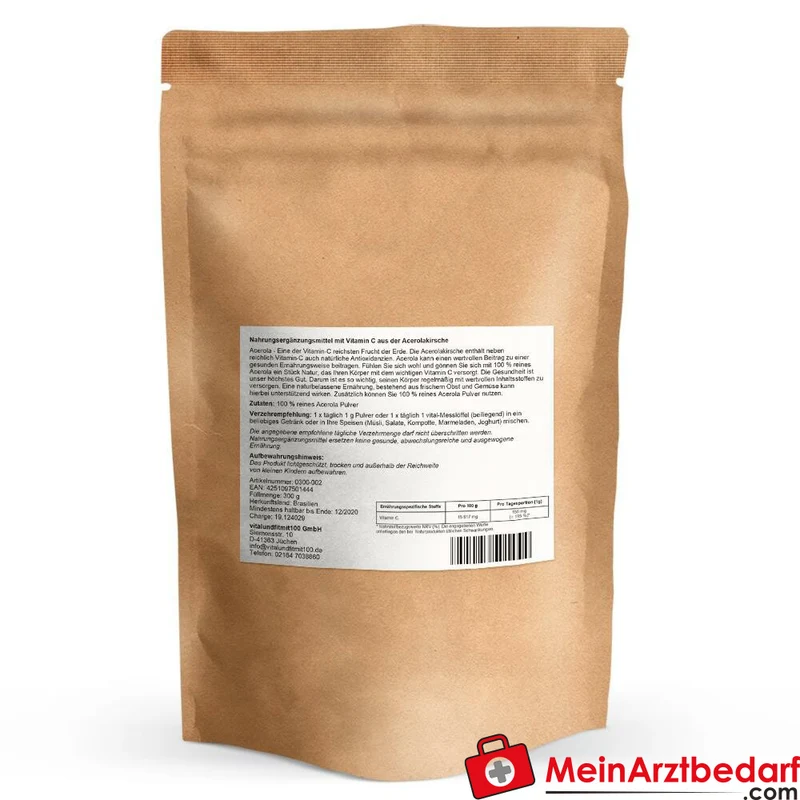 Acerola Pulver 100% Fruchtpulver natürliches Vitamin C, fein löslich