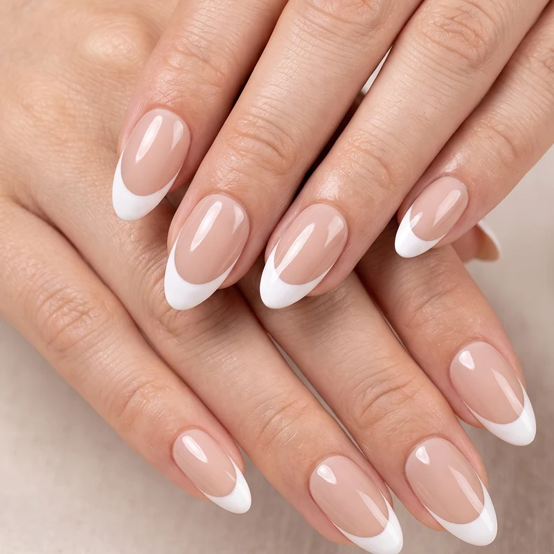 Elegantes Press-On-Nagel-Set mit französischem Spitzen-Design