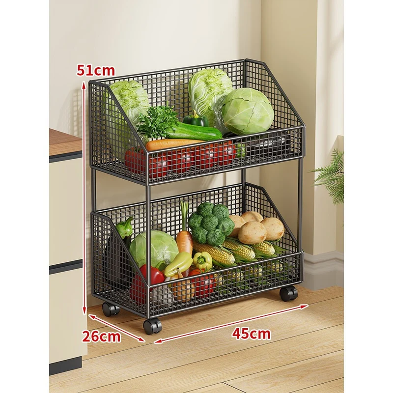 Zwei-Stufiges Mesh-Rollwagen Küche Obstlagerwagen