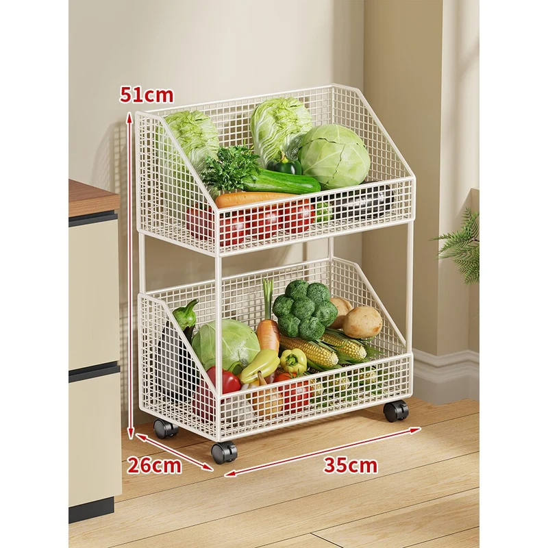 Zwei-Stufiges Mesh-Rollwagen Küche Obstlagerwagen
