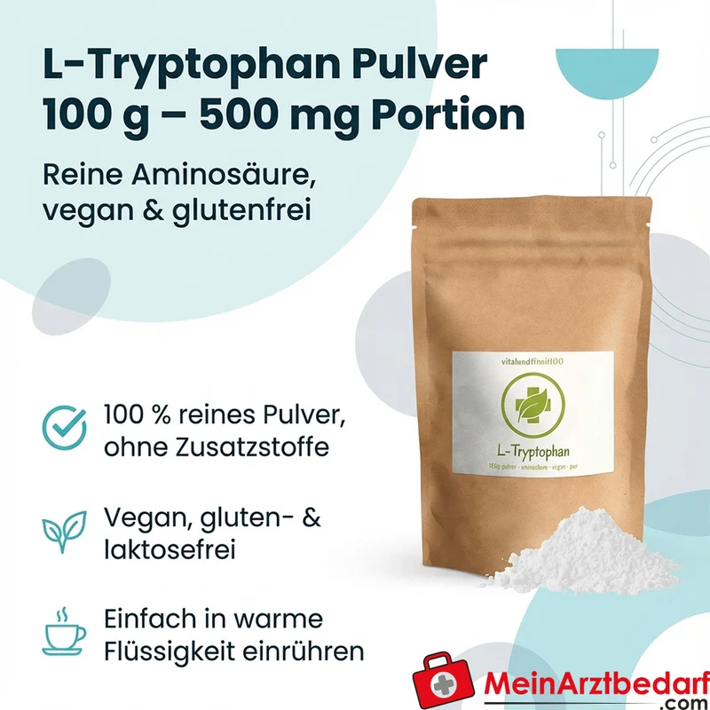 L‑Tryptophan Pulver 100 g, 500 mg Portion, vegan, glutenfrei