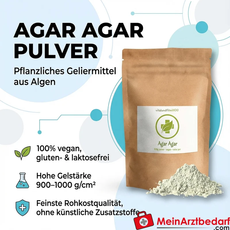 Agar Agar Pulver 500 g Geliermittel, Rohkostqualität, vegan, gluten- & laktosefrei, Gelstärke 900–1000 g/cm²