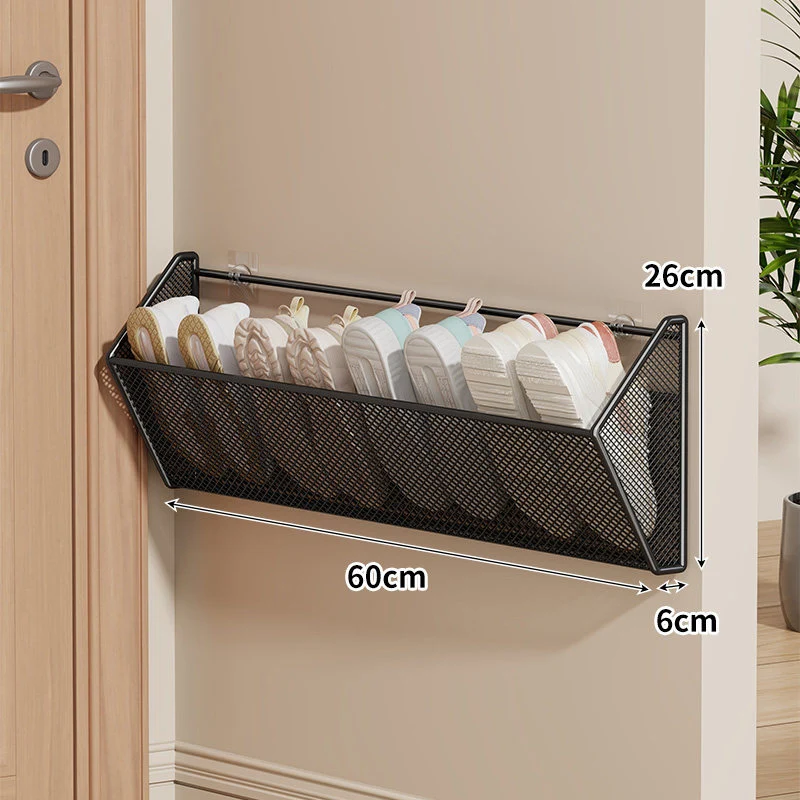 Slim Wandmontierter Netz Schuh Organizer mit Winkeligem Belüftetem Korb