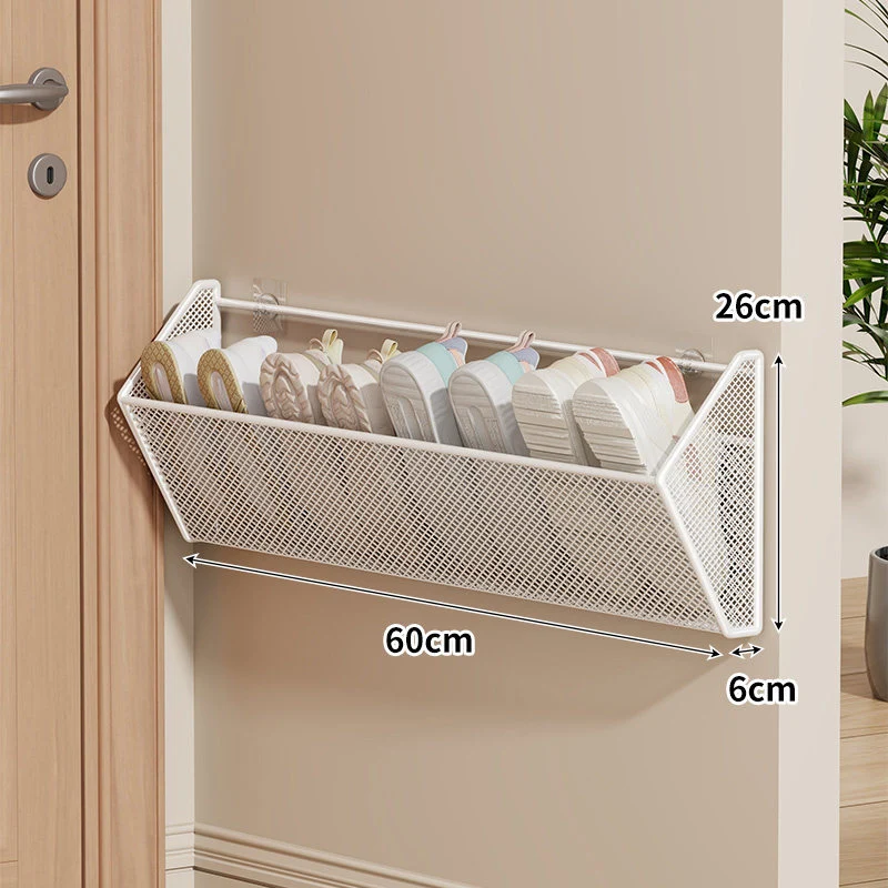 Slim Wandmontierter Netz Schuh Organizer mit Winkeligem Belüftetem Korb