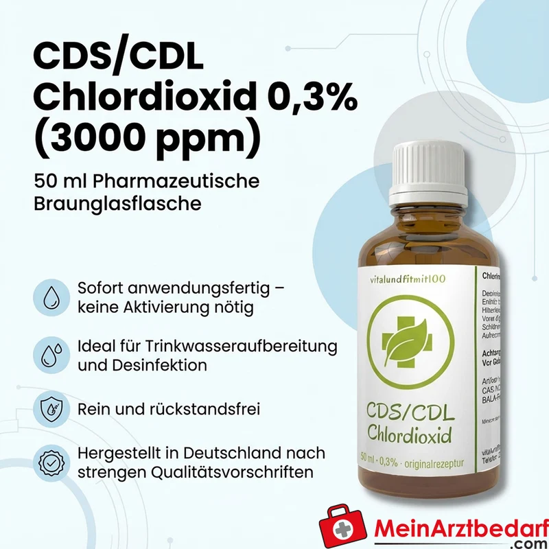 Chlordioxidlösung CDS 0,3% (3000 ppm) Tropfflasche 50 ml Braunglas