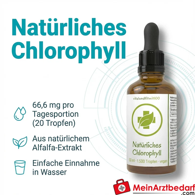 Natürliches Chlorophyll (Alfalfa-Extrakt) 66,6 mg pro Portion Tropfen 50 ml Nahrungsergänzung