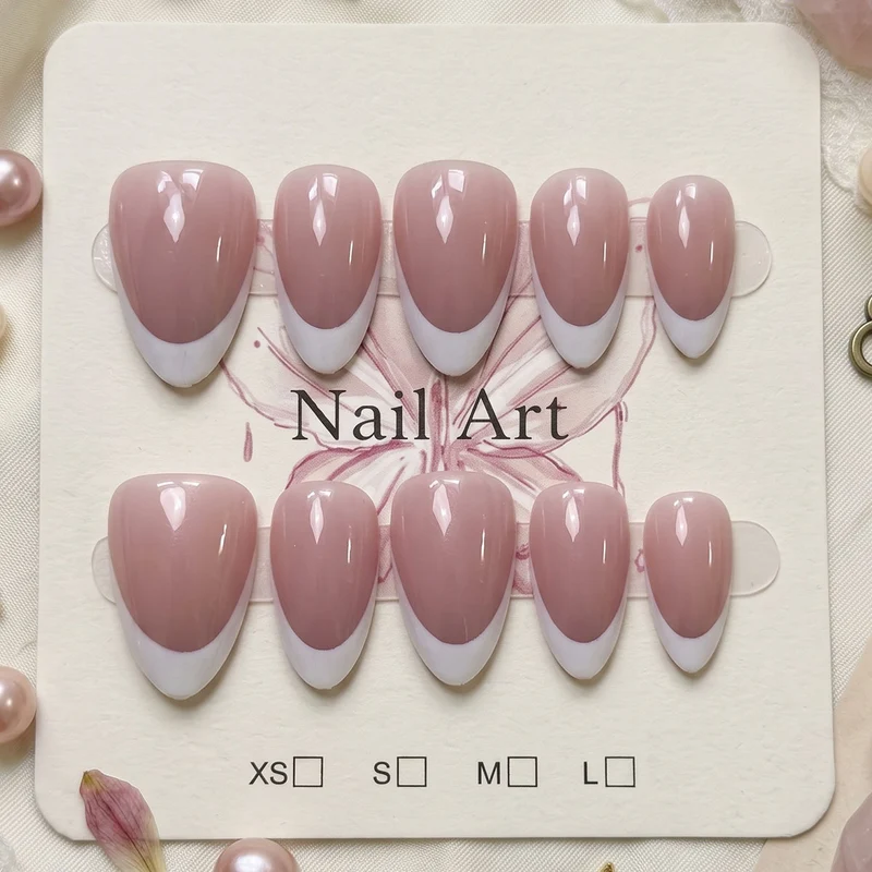 Elegante French Tip Druck-Nägel 1790732149