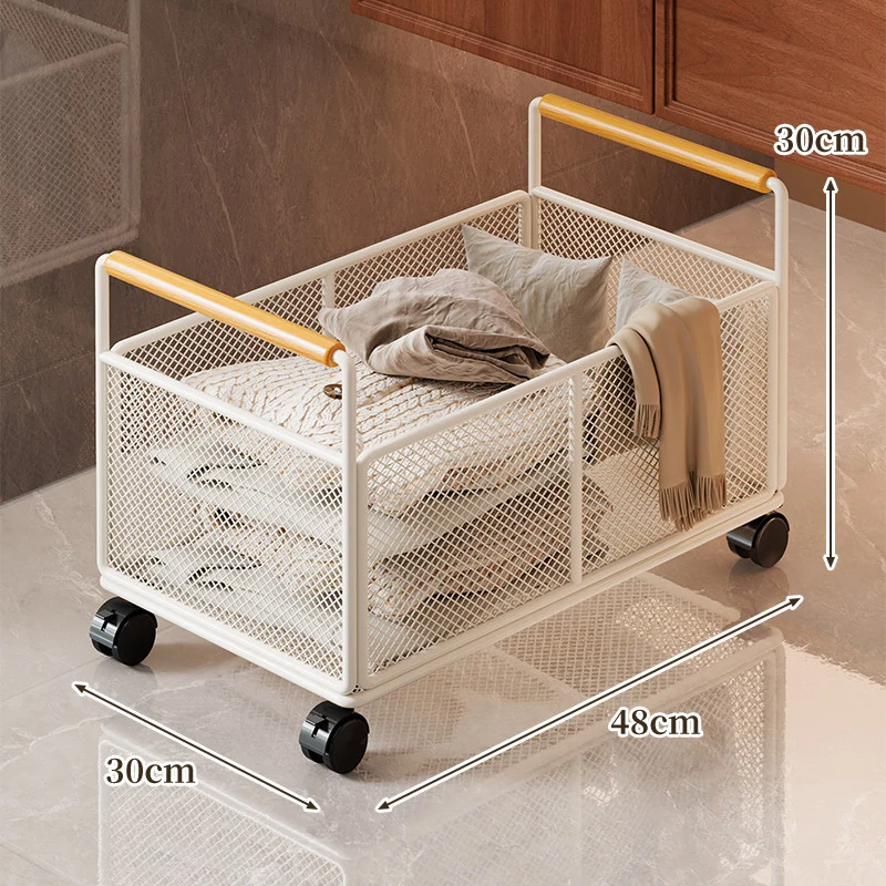 Rollen-Mesh-Aufbewahrungswagen mit Holzgriffen