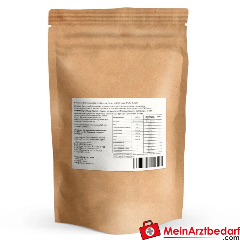 Curcuma‑Extrakt 95% Curcuminoide + Piperin 5 mg Kapseln 60 Stück