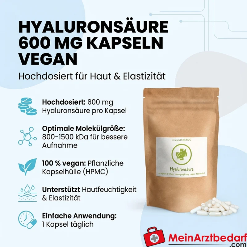 Hyaluronsäure 600 mg Kapseln vegan 800–1500 kDa