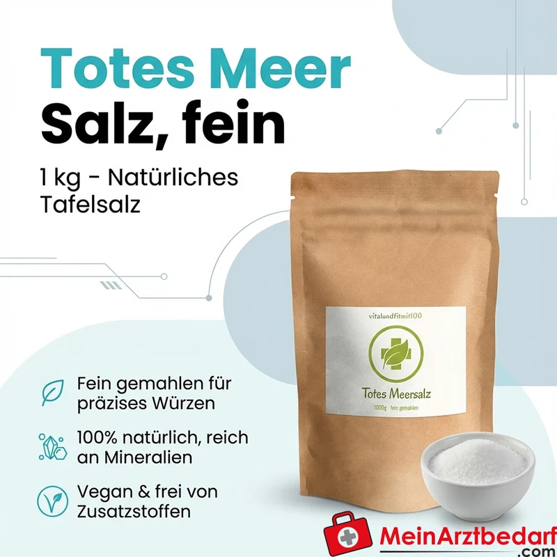 Totes Meer Salz fein gemahlen 1 kg natürliches Tafelsalz, reich an Mineralien, ohne Zusatzstoffe, vegan