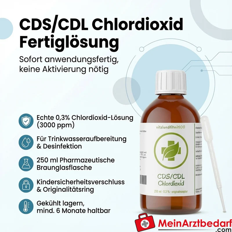 Chlordioxid-Lösung 0,3% Tropfflasche 250 ml Braunglas
